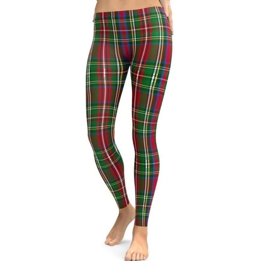 FiercePulse Womens Large Plaid Tartan Christmas Leggings Athletic Punk Festive